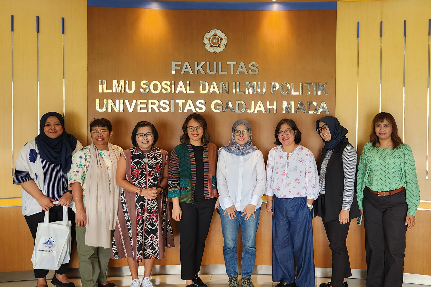 A group photo in front of the Faculty of Social Science and Political Science Universitas Gajah Mada.