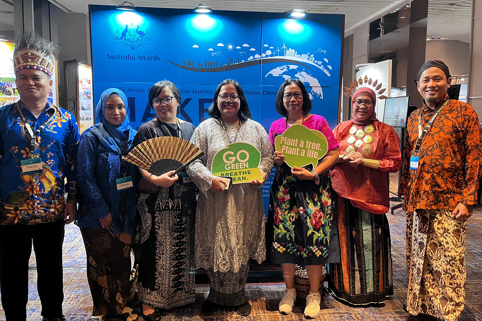 All Indonesian delegates pose together in traditional attire from their home provinces.