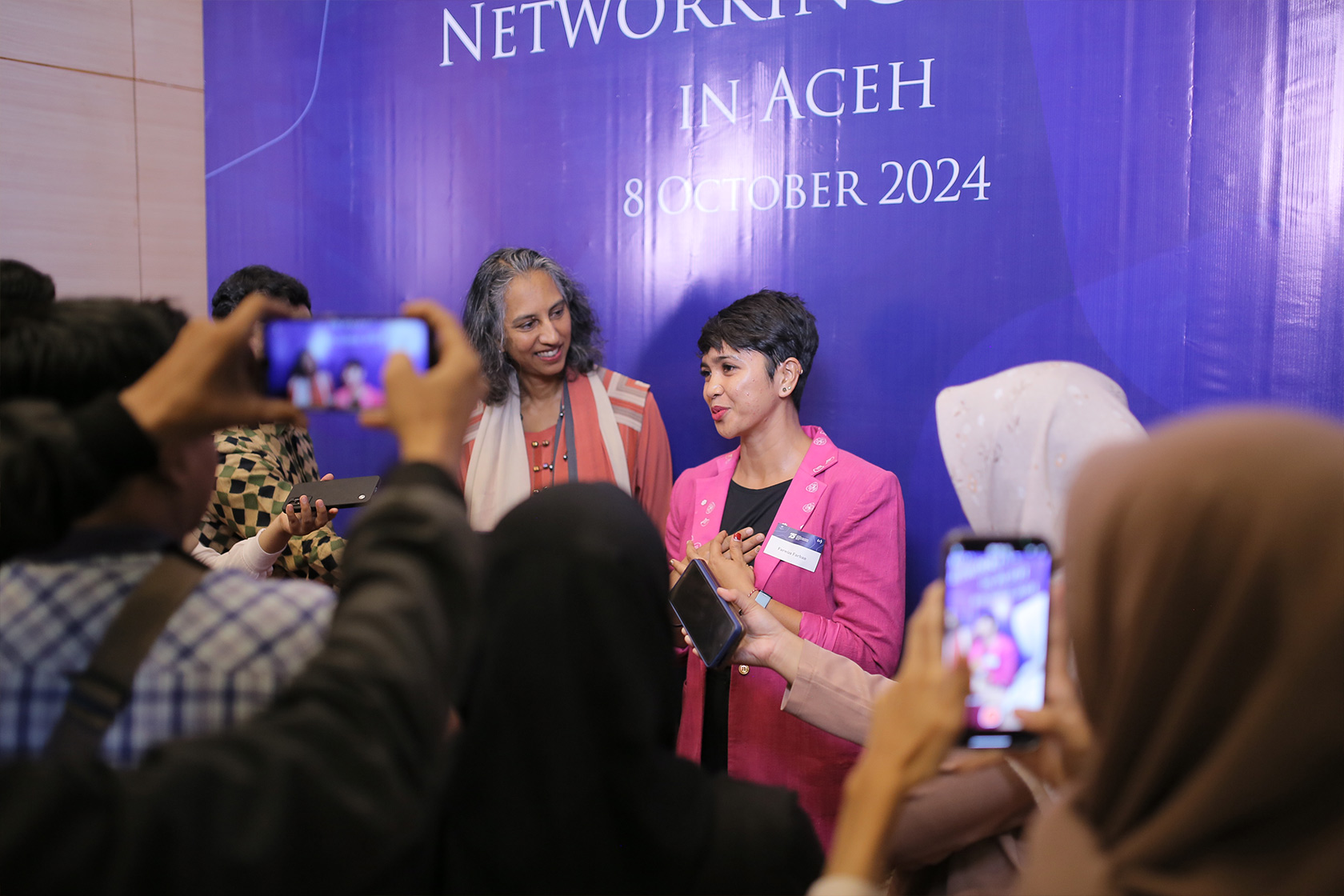 Ms Gita Kamath shares the stage with an alumna, Farwiza Farhan.