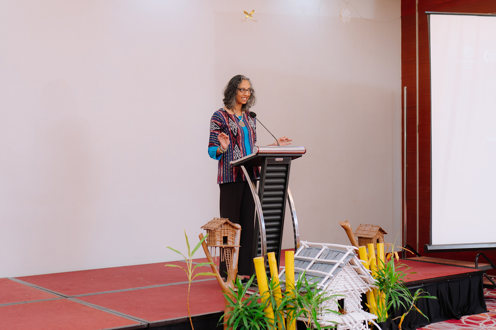 Australia’s Deputy Head of Mission to the Republic of Indonesia, Ms Gita Kamath, gives opening remarks at the Alumni Networking Dinner in Manokwari.