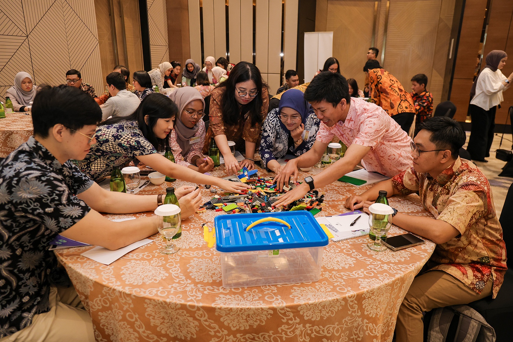 Participants engage in a fun workshop session that utilises building blocks.