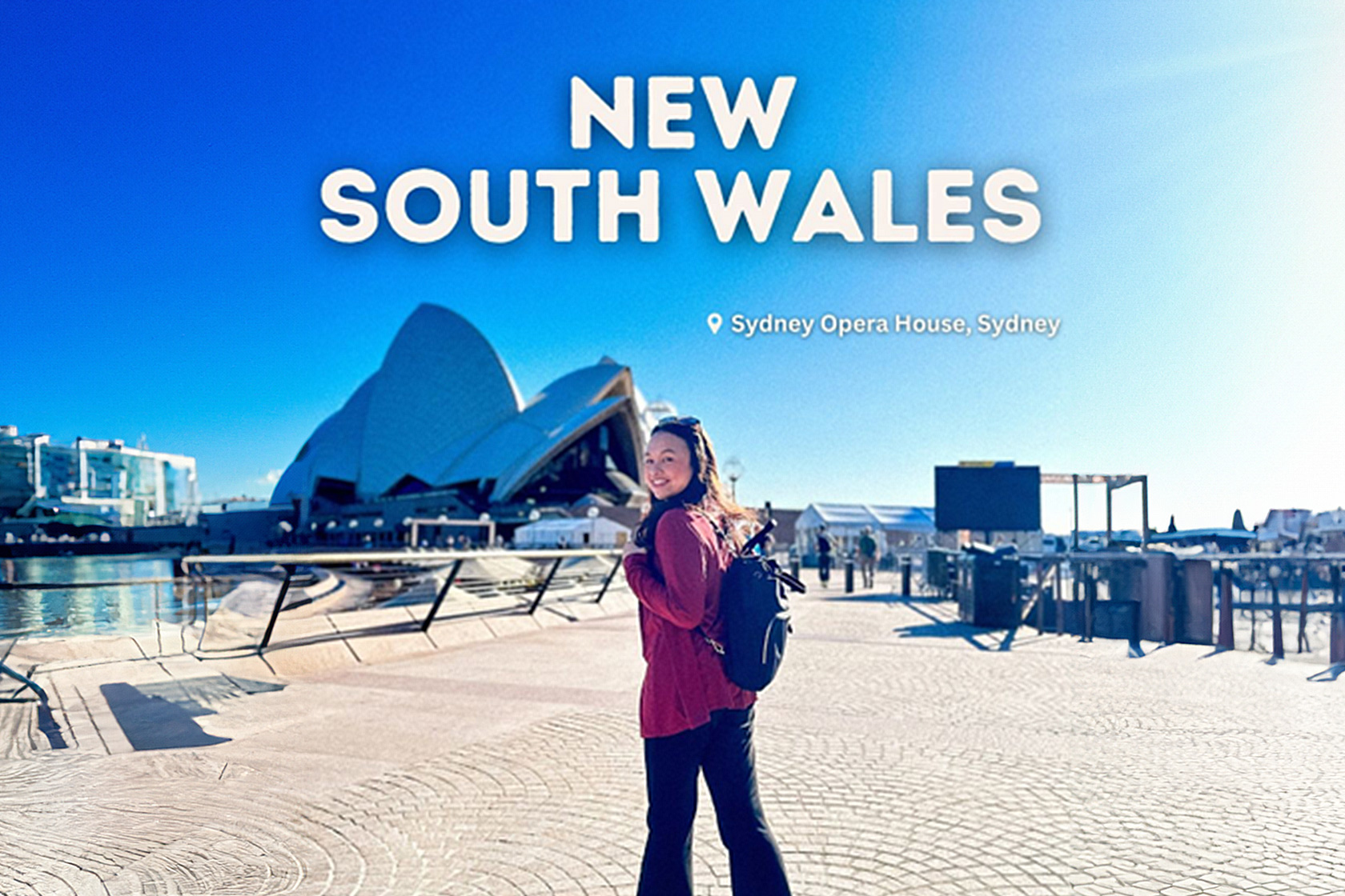 Raissa smiles for a photo with the iconic Sydney Opera House in the background