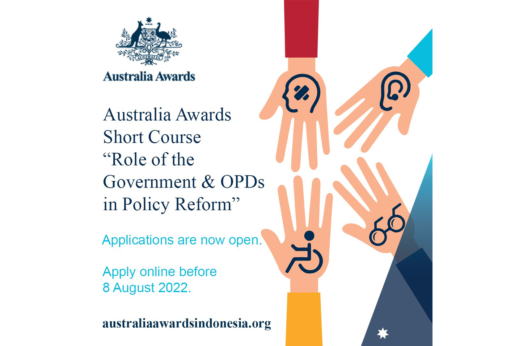 Applications Open for the Australia Awards Short Course on Role of Government and OPDs in the Implementation of Policy Reform for Inclusive Development