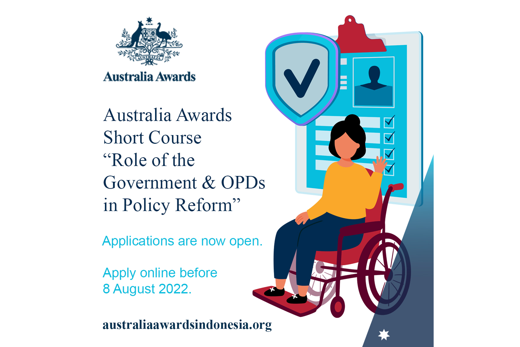 Applications Open for the Australia Awards Short Course on Role of Government and OPDs in the Implementation of Policy Reform for Inclusive Development