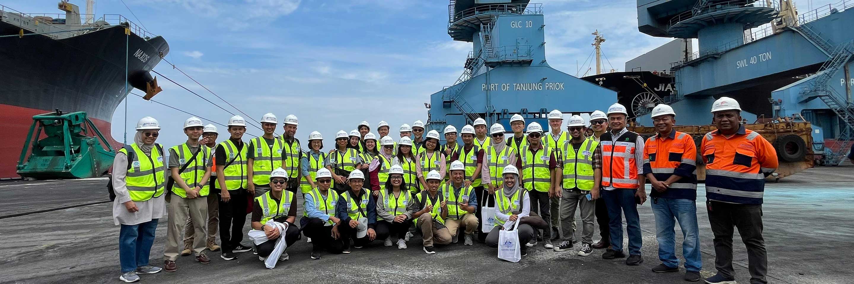 The post-course workshop for the Australia Awards Short Course on Grains Value Chain Leadership, held in collaboration with IA-CEPA ECP Katalis, includes a site visit to Tanjung Priok Port in Jakarta. Participants gain firsthand insights into the wheat su