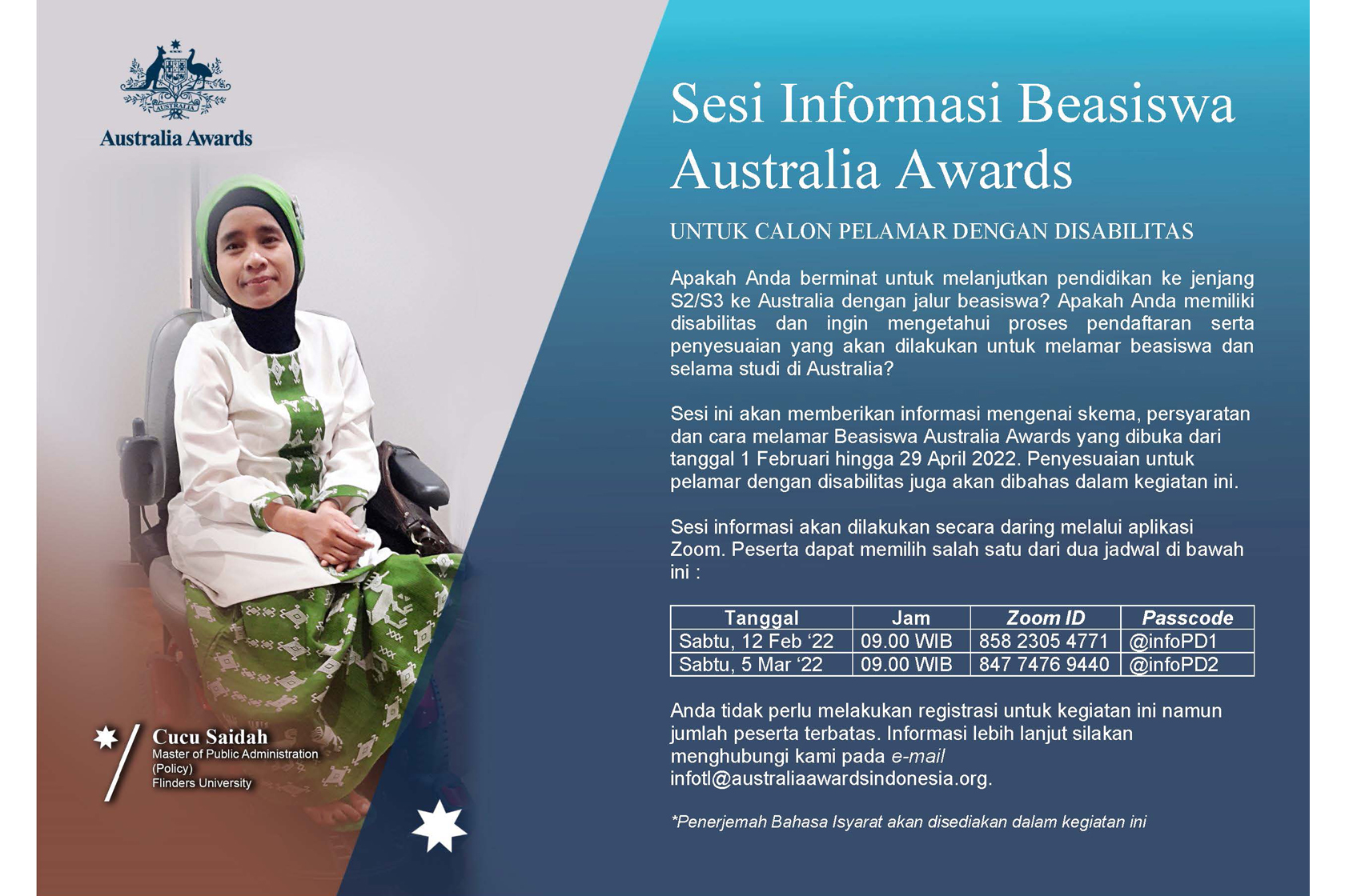 Australia Award Scholarships Information Sessions for Prospective Applicants with Disabilities